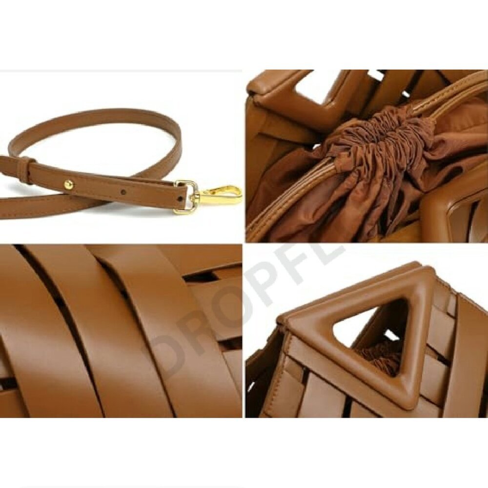 Woven Vegan Leather Clutch Crossbody Shoulder Bag Minimal Chic Elegant - Picture 3 of 8